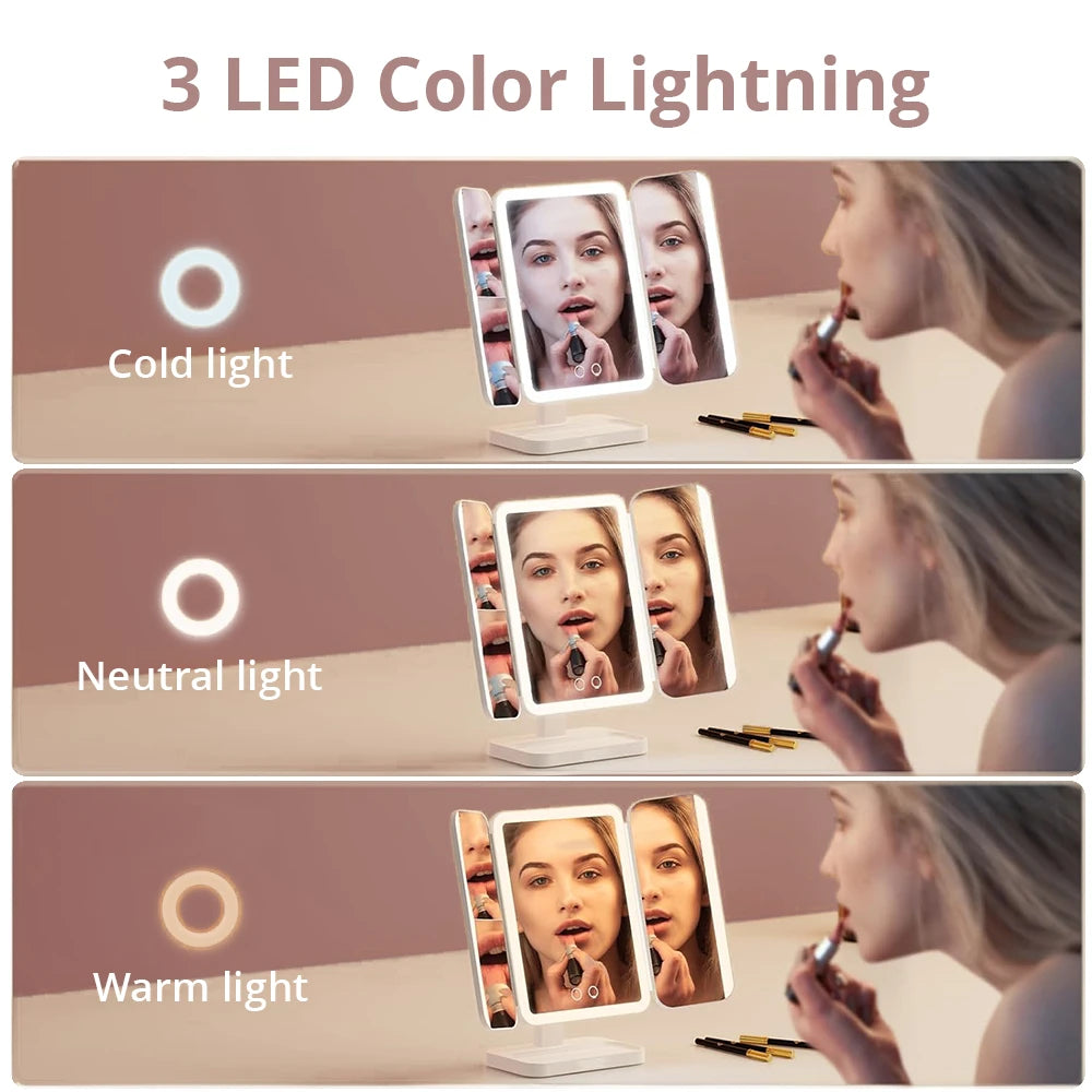 Trifold Makeup Mirror LED Lights